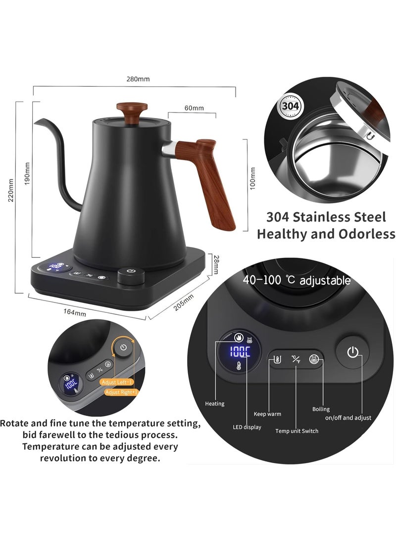 AoMige Electric Gooseneck Kettle,304 Stainless Steel Coffee Kettle with Temperature Control Presets,Quick Heating & Automatic Shut Off Electric Tea Pot for Pour Over Coffee,Brew Tea,Boil Hot Water, 0.9L - Image 3